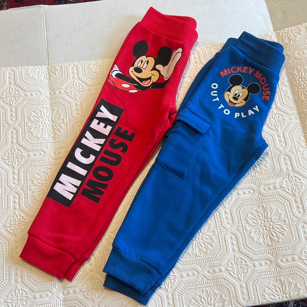 Disney Mickey Mouse Toddler Boys Jogger Sweatpants 2 Pack Red Blue 3T RN16435